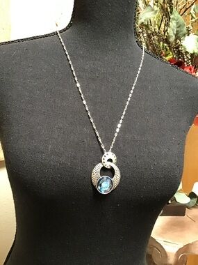 Silver Pendant Necklace with Blue Gemstone - Kiam Family
